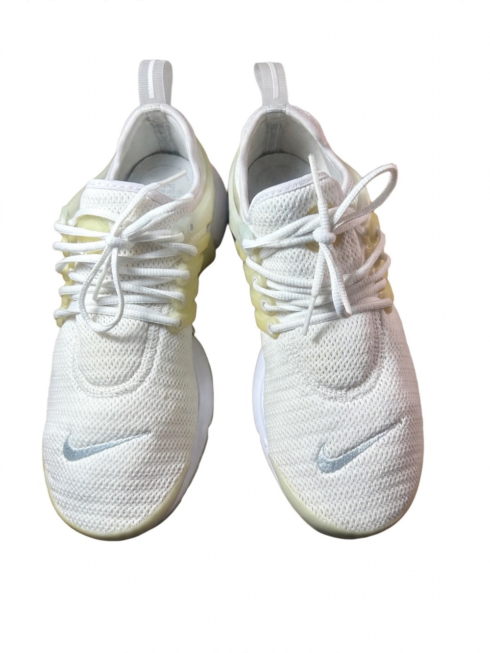 Nike Women’s White Knit Sneakers with Pale Yellow Accents